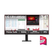 Vista frontal de Monitor LG UltraWide 34" WFHD 100Hz IPS productividad más inmersiva 34U511A-B